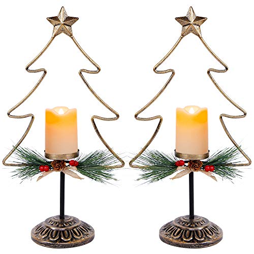 Lulu Home Lighted Christmas Table Decorations, 2 Pack 15.7 Inch Christmas Tree with Battery Operated Candle Lights, Light Up Christmas Tabletop Decorations, Xmas Holiday Winter Tabletop Desk Ornament