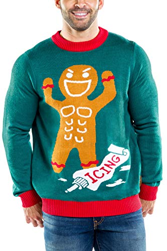Tipsy Elves Men's Ugly Christmas Sweaters Gingerbread Man Roid Rage Funny Ginger Bread Cookie Holiday Guy's Pullover Size XX-Large
