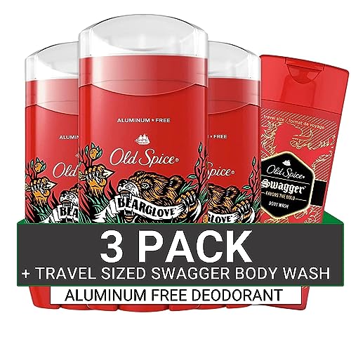 Old Spice Aluminum Free Deodorant for Men, Bearglove Scent, 48 Hr. Protection, 3 Oz (Pack of 3) with Travel-Sized Swagger Body Wash