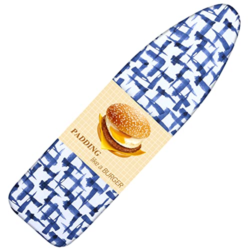 Ironing Board Cover and pad - Ironing Board Cover-15x 54 Thick Padding 4 Layers with 2' Elastic, Stain Resistant & Durable Scorch, 2 Click Buckles for Smooth Iron/Easy Installation,Blue Brushstrokes