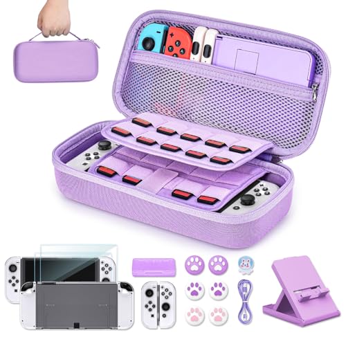 Younik Switch OLED Accessories Bundle, 16 in 1 Accessories Kit Includes Switch OLED Carrying Case, Protective Case Cover for Console & J-Con, Screen Protector, Adjustable Stand, Switch Game Case