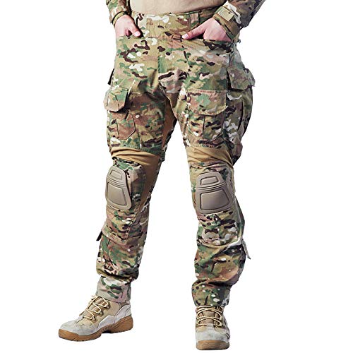 IDOGEAR G3 Combat Pants Multicam Men Pants with Knee Pads Airsoft Hunting Military Paintball Tactical Camo Trousers (Multicam, 34W x 32L)