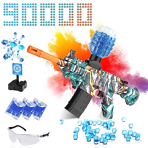 MSMV Electric Gel Ball Blaster with 90000+ Water Beads, Eco-Friendly Splatter Ball Blaster, for Outdoor Games Toys for Activities Team Games, 12+ Birthday Gifts, for Boys and Girls Adult, Aqua