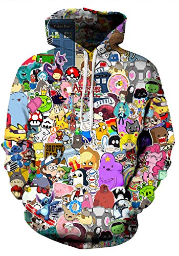 Xiaohudui Unisex Realistic Cartoon Printed 3d Street Style Cute Sweatshirt Pullover Hoodie for Men Women gifts for teen boys 14-16