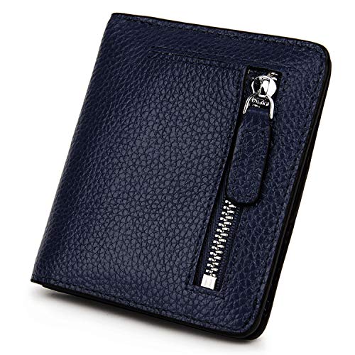 AINIMOER Small Leather Wallet for Women, Ladies Credit Card Holder RFID Blocking Women's Mini Bifold Pocket Purse, Navy Blue