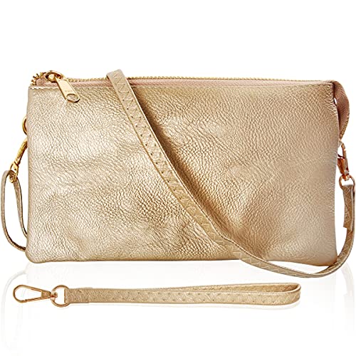 Clutch Purse Wristlets for Women - Gold Clutch Purses for Women Evening, Small Gold Purse, Gold Crossbody Purse, Gold Wristlet Bag, Gold Purses for Women Evening, Vegan Leather Gold Handbags for Women