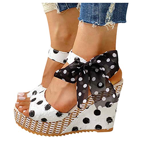 Sandals for Women with Heels,Women's Casual Wedge Sandals Ankle Strap Platform Open Toe Flat Espadrille Heels White
