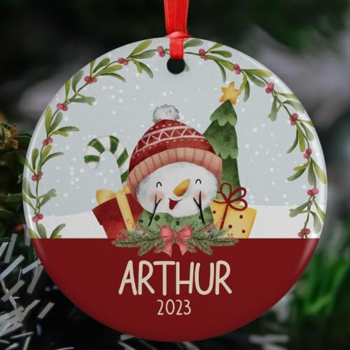 Personalized Christmas Ornaments for Kids, w/Optional Themes, Name & Date - Customized Christmas Hanging Ornament Gifts for Kids, Custom 3' Ceramic or Aluminum Round 2023 Xmas Ornament