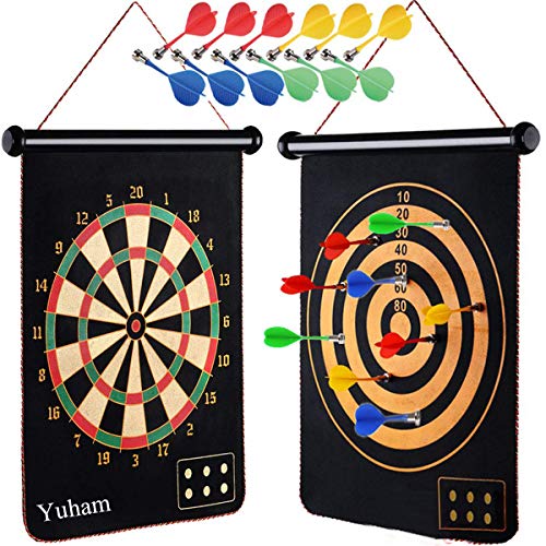 Yuham Magnetic Dart Board Indoor Outdoor Games for Adults and Family, Toys Gifts for 5 6 7 8 9 10 11 12 13 Year Old Boy Kids, 12pcs Safe Darts, Easily Hangs Anywhere
