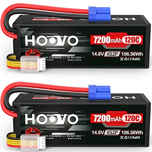 HOOVO 4S 14.8V 7200mAh 120C RC LiPo Battery Hard Case with EC5 Connector for RC Buggy Truggy Crawler Monster Car Boat Truck(2 Pack)