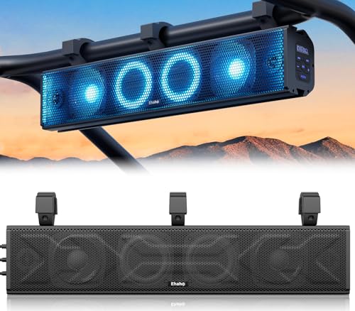 Ehaho 25 Inch UTV Sound Bar, ATV SoundBar Bluetooth with RGB Lighting, Amplified Powersports SXS Sound Bar, Waterproof Golf Cart Sound Bar, UTV Speakers Compatible with Polaris RZR Can-Am