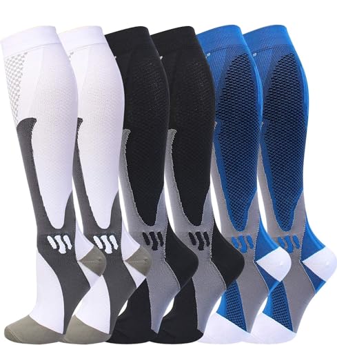 Double Couple 6 Pairs Compression Socks for Men Women 20-30mmhg Knee High Medical Support for Sports Nurses Circulation