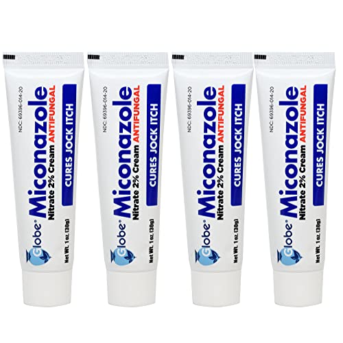 Globe (4 Pack) Miconazole Nitrate 2% Antifungal Cream, Cures Most Athletes Foot, Jock Itch, Ringworm and More. 1 OZ Tube