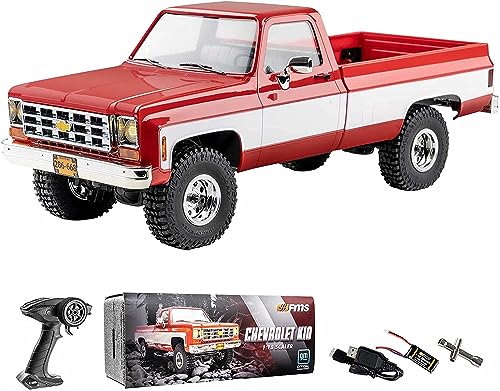 FMS 1:18 RC Crawler Chevrolet K10 RC Truck RC Car Official Licensed Model Car 5km/h 4WD Hobby RC Crawler RC Cars RTR Remote Control Car with LED Lights Vehicle 3-Ch 2.4GHz Transmitter Red