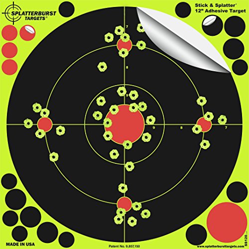 Splatterburst Targets -12 inch Adhesive Stick & Splatter Reactive Shooting Targets - Gun - Rifle - Pistol - Airsoft - BB Gun - Pellet Gun - Air Rifle (25 Pack)
