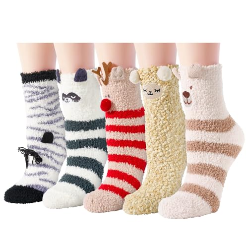 Zmart Fuzzy Socks for Women Teen Girls, Fluffy Socks Warm Winter Cozy Animal Socks for Indoor Use