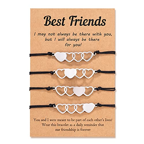 Tarsus 4 Best Friend Bracelets Matching Sister Friendship Heart Bracelet Jewelry Gifts for Bff Teen Girls Daughters Women Family