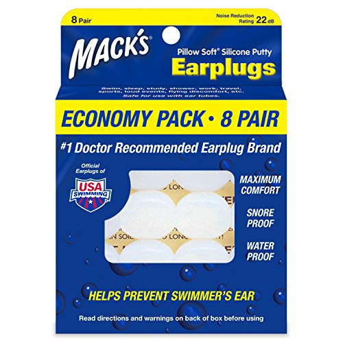 Mack's Pillow Soft Silicone Earplugs, 8 Pair - The Original Moldable Silicone Putty Ear Plugs for Sleeping, Snoring, Swimming, Travel, Concerts and Studying | Made in USA