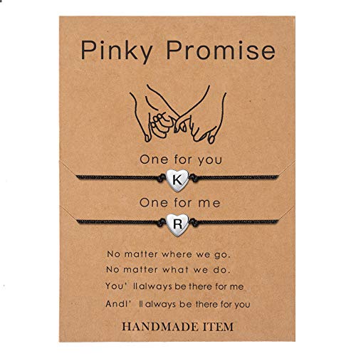 SANNYRA Pinky Promise Bracelets Friendship Couple Distance Matching Bracelet Letter KR Alphabets Gifts for Her 2 Pieces，Valentine's Day Gifts