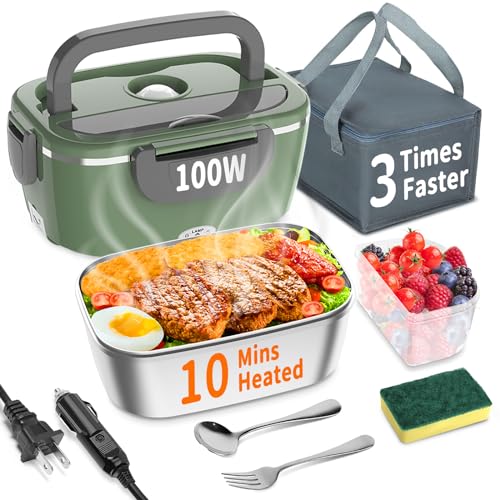 IFENROL Electric Heated Lunch Box 100W - 3-IN-1 Fast Heating Lunch Boxes Portable Food Heater for Adults,12V/24V/110V 1.5L Lunch Box with Leak-Proof Lid for Car Truck Office (3 Times Faster)
