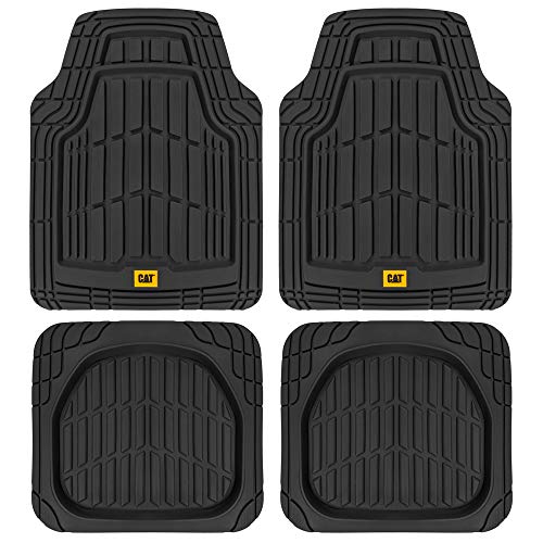 Cat ToughRide Heavy-Duty 4 Piece Rubber All Season Floor Mats for Car Truck Van SUV, Black - Premium Trim to Fit Car Floor Mat, All Weather Deep Dish Automotive Floor Mats, Total Dirt Protection