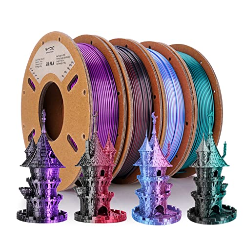 ERYONE Silk Dual Color Filament Bundle, PLA 3D Printer 1.75mm +/- 0.03mm, Silk Coextrusion PLA Filament 250gX4 Spools, Rose&Light Blue, Black&Red, Black&Green, Black&Purple