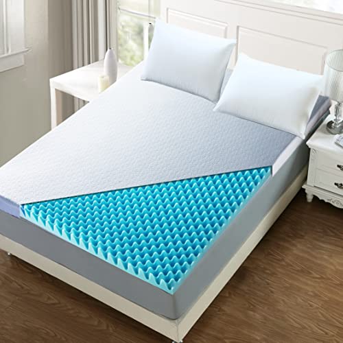 Askme Egg Crate Mattress Topper Queen 2 Inch Cooling Gel Memory Foam with Bonus Machine Washable Cover Air Flow Design｜US and Euro Certified