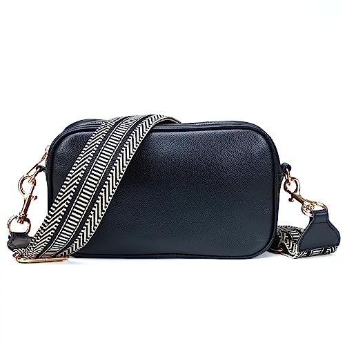 Nefelibata Small Crossbody Bag for Women,Full Grain Leather Shoulder Purses and Handbags Hobo Bags for Women with Jacquard Embroidery Strap