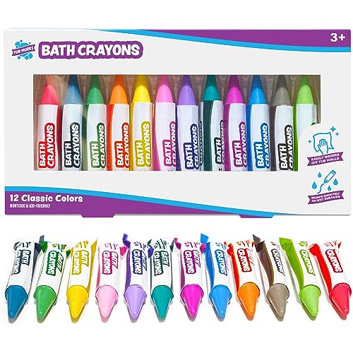 Tub Works Smooth Bath Crayons Bath Toy, 12 Pack | Nontoxic, Washable Bath Crayons for Toddlers & Kids | Unique Formula Draws Smoothly & Vividly on Wet & Dry Tub Walls | Hexagon Grip Bathtub Crayons