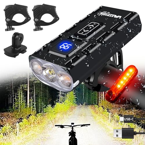 Bike Lights for Night Riding Front and Back 1200 Lumen 6H Spot/Flood/Combo 3 Beams Bike Headlight Aluminum Mounts VASTFIRE USB-C Rechargeable Display Power Bank Gopro Mount (Spot/Flood/Combo 3 Beams)