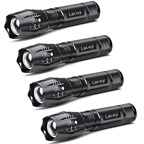 LETMY LED Tactical Flashlight S2000 [4 PACK] - High Lumens, Zoomable, 5 Modes, Waterproof Handheld LED Flashlight - Best Camping, Outdoor, Emergency, Everyday Flashlights