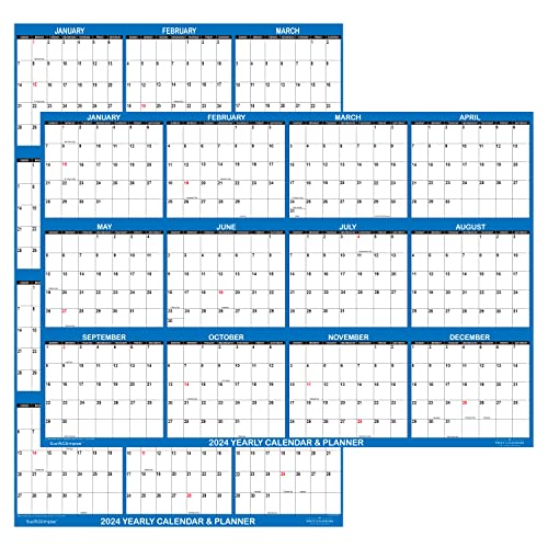 24' x 36' SwiftGlimpse 2024 Wall Calendar Erasable Large Wet & Dry Erase Laminated 12 Month Annual Yearly Wall Planner, Reversible, Horizontal/Vertical, Navy