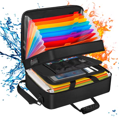ENGPOW File Organizer Bag with 13 Pocket Accordion File Folder,Fireproof Document Organizer Bag with Lock,Multi-Layer Portable Document Storage Expanding Zip File Folder Filing Safe Box with Labels