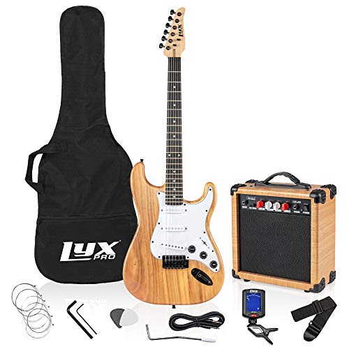 LyxPro Electric Guitar 39' inch Full Beginner Starter kit Full Size with 20w Amp, Package Includes All Accessories, Digital Tuner, Strings, Picks, Tremolo Bar, Shoulder Strap, and Case Bag - Natural