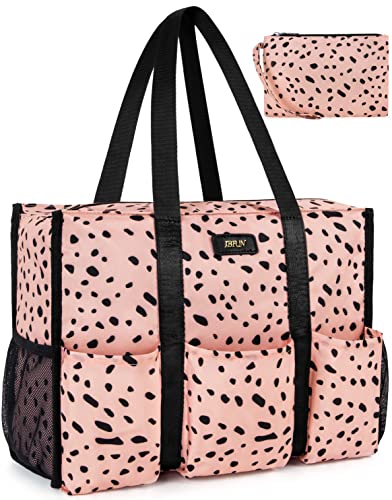 IBFUN Utility Tote Bag with 14 Exterior Interior Pockets Zip Top Teacher Tote Bag for Teacher/Work Women(Medium)