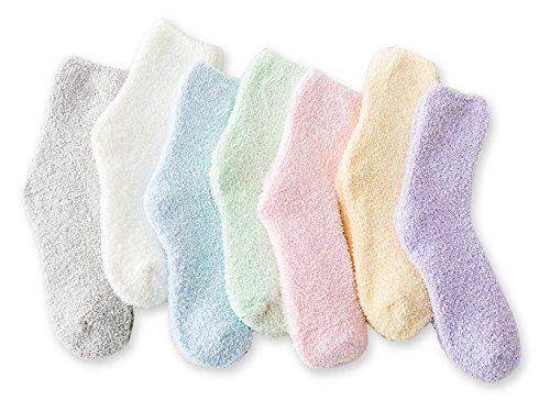 TOCONFFON Women's Cozy Fluffy Socks Fuzzy Socks Plush Socks 5,7,8 Pairs (7 Pairs Solid Color,4.5-8.5(Women Shoe))
