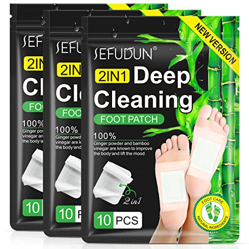 2-in-1 Upgrade Foot Pads, 30PCS Deep Cleansing Foot Pads, Natural Bamboo Vinegar Ginger Powder Foot Pads for Relieve Stress& Pain, Relaxation and Remove Dampness