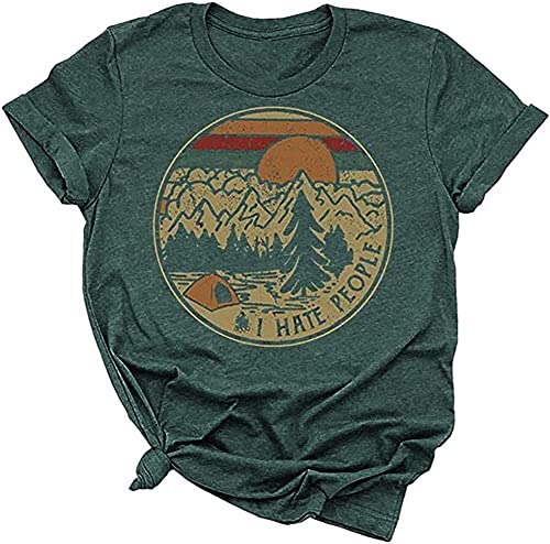 Beopjesk Women's Sloth Running Team T Shirt Short Sleeve I Hate People Graphic Tees Tops(2019-Green,L)