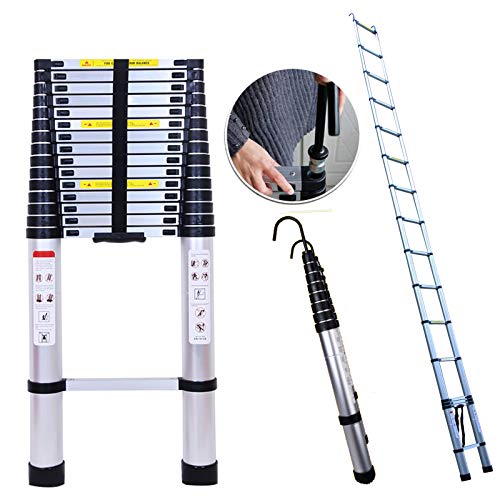 Telescoping Ladder 20ft 6.2M Aluminum DIY Extension Folding Loft Ladder with 2 Detachable Hooks Anti-Slip Rubber Feet Portable Heavy Duty Folding Ladder 330lbs Max Capacity EN131 Certificated