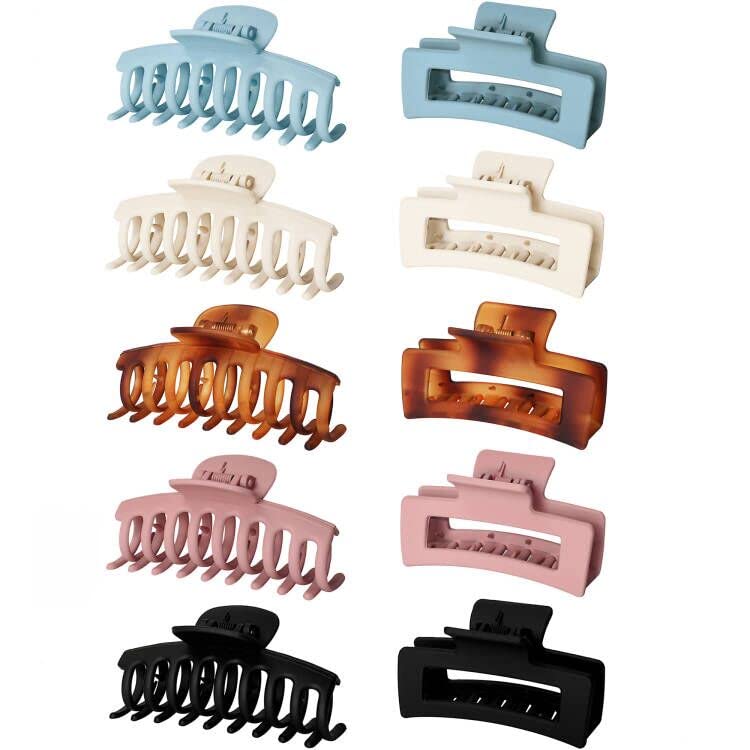 Vsiopy 10pcs Hair Claw Clips for Women Hair, 3.5 Inch Nonslip Medium Large Hair Clamps for Thin Hair,5 Pack Square Hair Claws Strong Hold Hair Jaw Clips