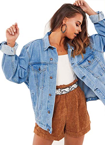 Jean Jacket Women Oversized Denim Jacket (L, Light blue washed)
