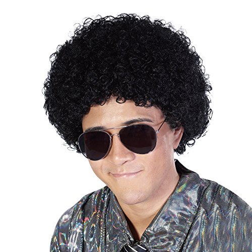 Free beauty Fluffy Afro Synthetic Clown Wig for Men Women Cosplay Anime Christmas Party Halloween Fancy Funny Wigs (Black)