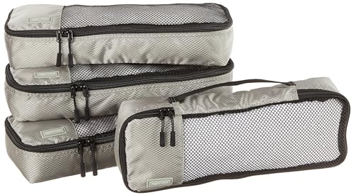 Amazon Basics 4 Piece Packing Travel Organizer Cubes Set, Slim, Gray