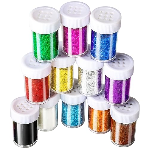Teenitor Glitter, Fine Glitter, Glitter for Resin, Glitter Crafts and Arts, Scrapbooking, Paints, Assorted Color Kit, 15g Each, Set of 12