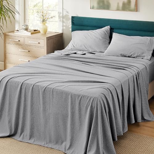Bedsure Queen Sheet Set Grey, Soft 4 Pieces Queen Sheets, Cooling Sheets for Queen Size Bed, Luxury Cationic Dyed Bed Sheets, Deep Pockets & Easy-Fit, Breathable & Wrinkle Free