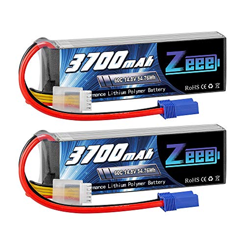 Zeee 14.8V 4S Lipo Battery 60C 3700mAh Soft Case Battery with EC5 Plug for RC Airplane Helicopter RC Boat UAV Drone FPV RC Car Truck Boat(2 Packs)