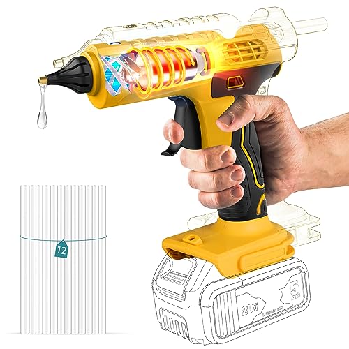 Cordless Hot Glue Gun Kit for DeWalt 18V/20V Battery(Battery NOT Included), Craft Wireless Glue Gun Rechargeable, Hot Melt Glue Gun with 12pcs 0.43'' Large Full Size Hot Glue Gun Stick for Arts & DIY