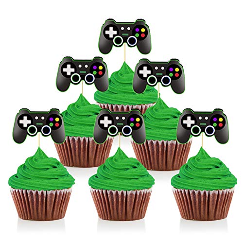 Mity rain Video Game Controllers Cupcake Toppers-Gamepad Cake Picks Game Themed Birthday Anniversary Wedding Engagement Party Decorations(24pcs)
