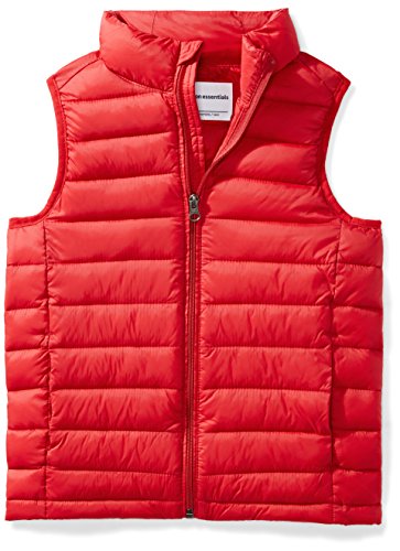 Amazon Essentials Boys' Lightweight Water-Resistant Packable Puffer Vest, Red, Large
