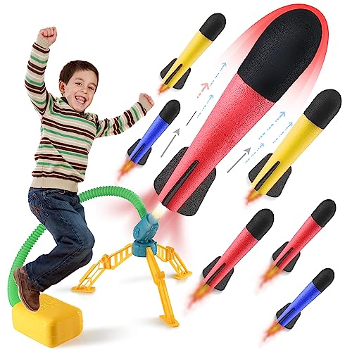 Doloowee Toy Rocket Launcher for Kids, Launch up to 100 ft, Adjustable Rocket Launch Direction, Kids Outdoor Toys, Birthday Gift Toys for Kids Boys Girls Age 3 4 5 6 7 8+ Years Old